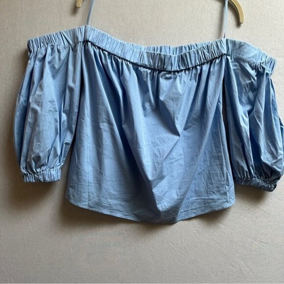 Milly Off-Shoulder Blouse Cotton Poplin Sky Blue Sz S - Picture 2 of 9